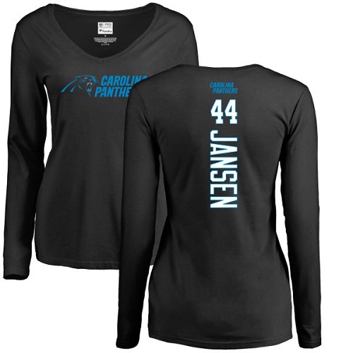 Carolina Panthers Black Women J.J. Jansen Backer Slim Fit NFL Football #44 Long Sleeve T Shirt